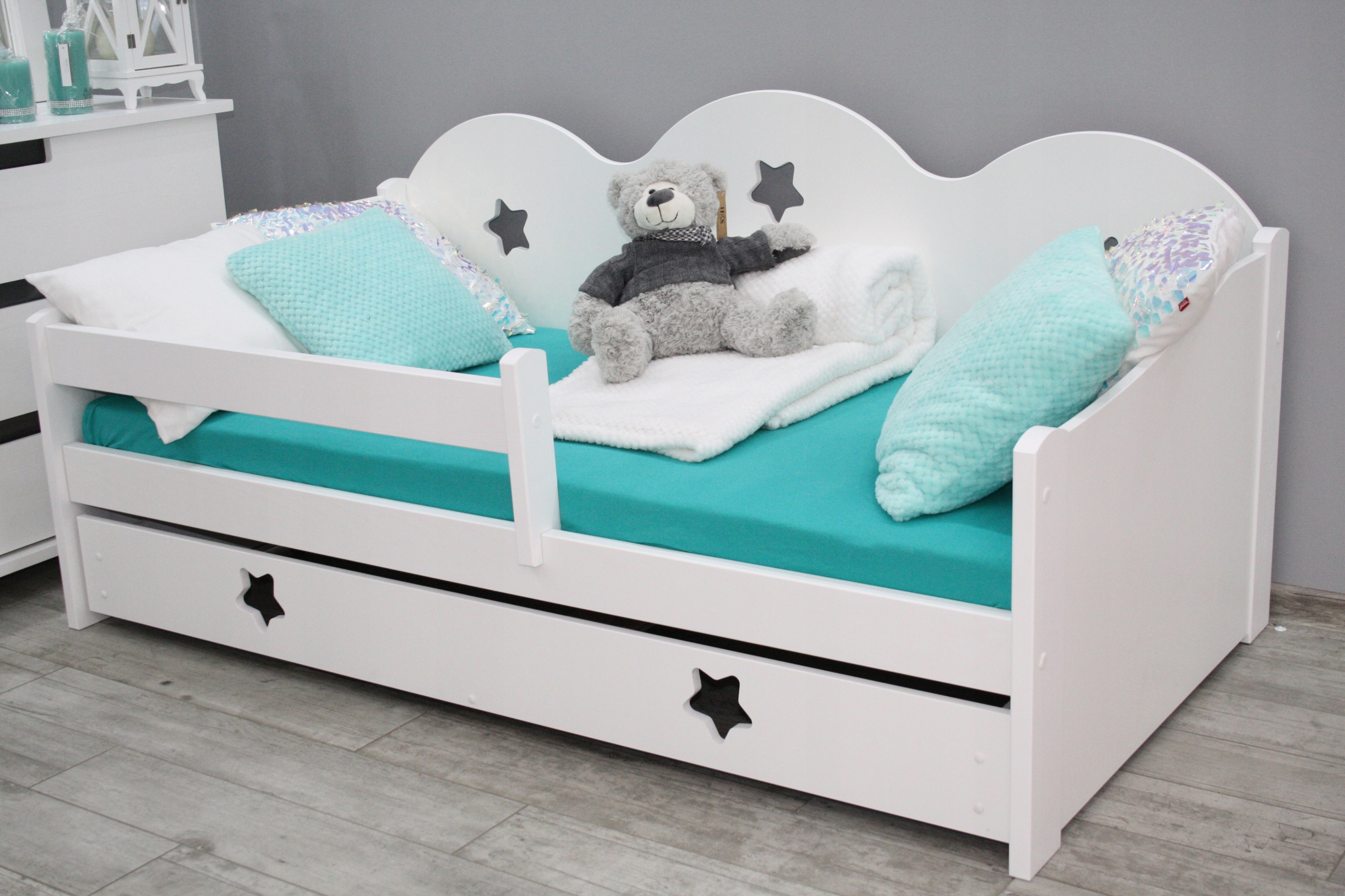 łóżko dziecięce białe MIKI 80x160szuflada MATERAC