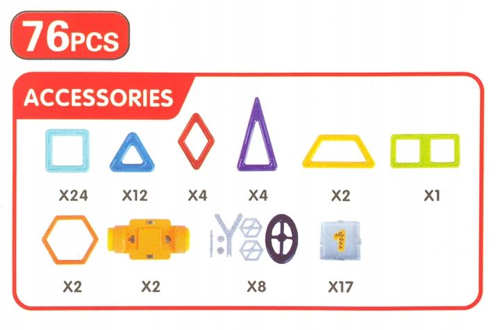 KLOCKI MAGNETYCZNE NOWE 76EL. Liczba elementów 76 szt.