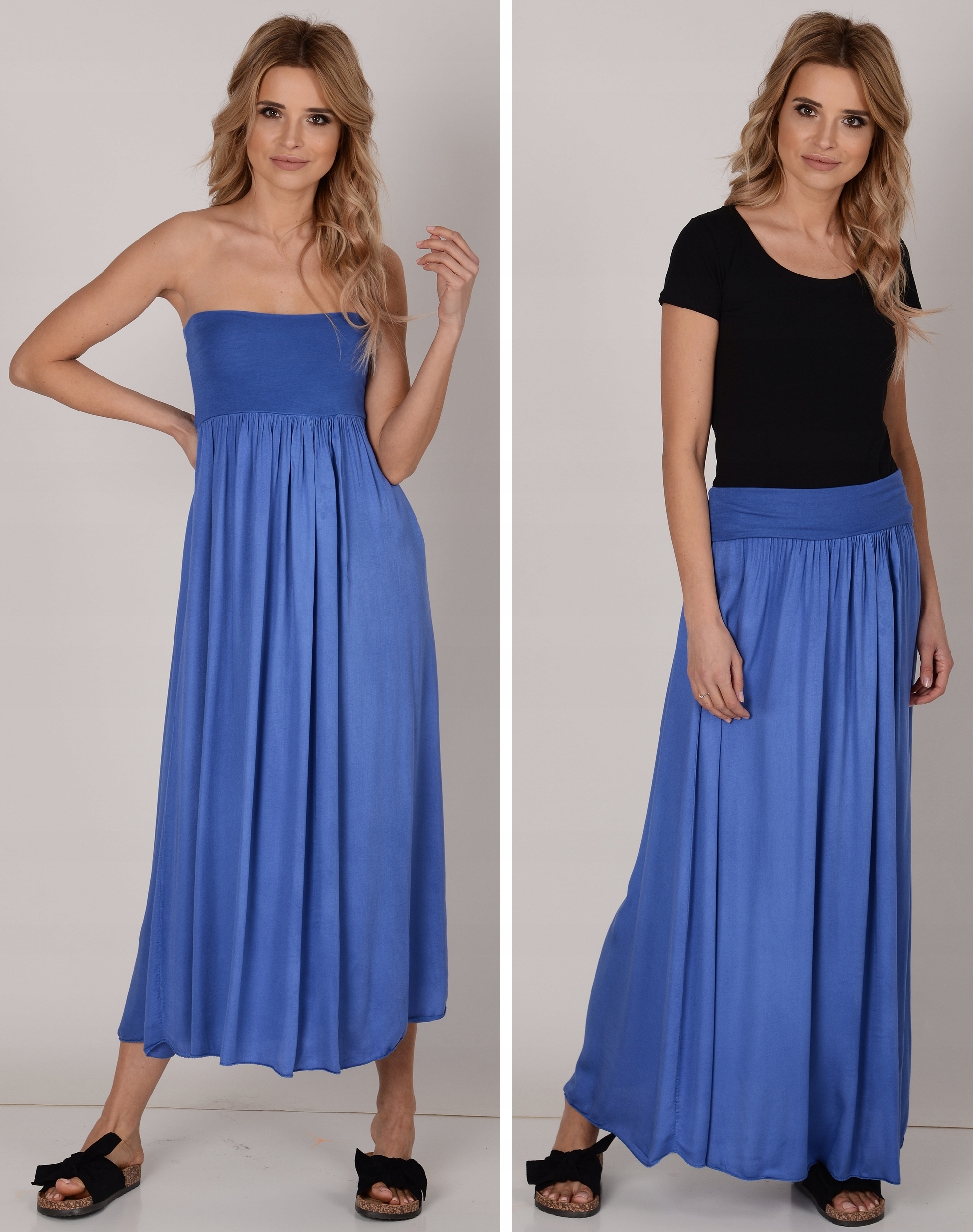 Chabrowa Długa zwiewna Maxi spódnica - sukienka Długość maxi