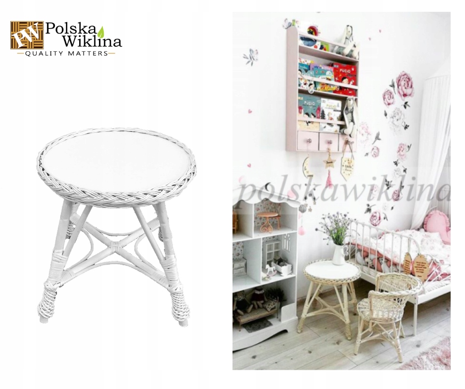 STOLIK WIKLINOWY DLA DZIECI OKRĄGŁY WYBIELONY Kod producenta POL-WIK