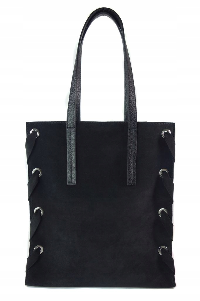 DUŻA WŁOSKA TORBA SHOPPER NA RAMIĘ ZAMSZ CAMEL Styl miejski