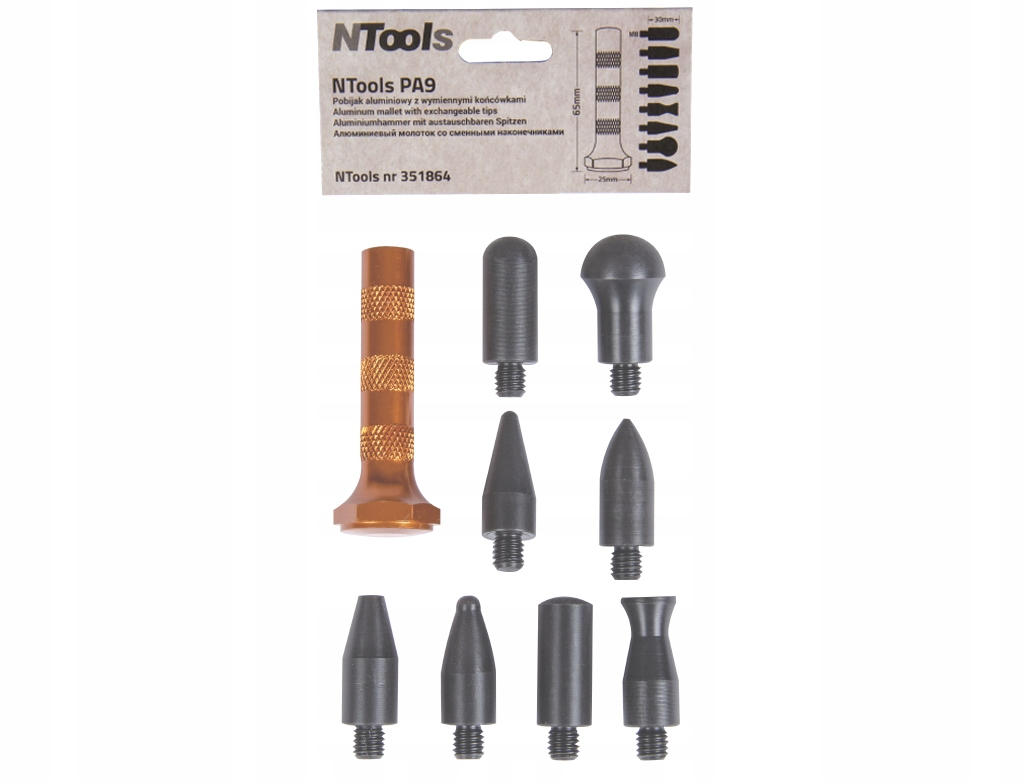 Pobijak aluminiowy z wymiennymi końcówkami do napraw PDR | NTools