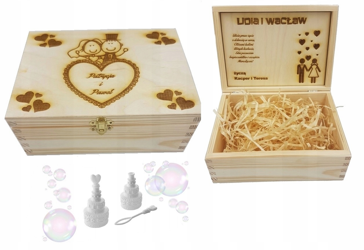 

Drewniane pudełko skrzynka grawer ślub Prezent