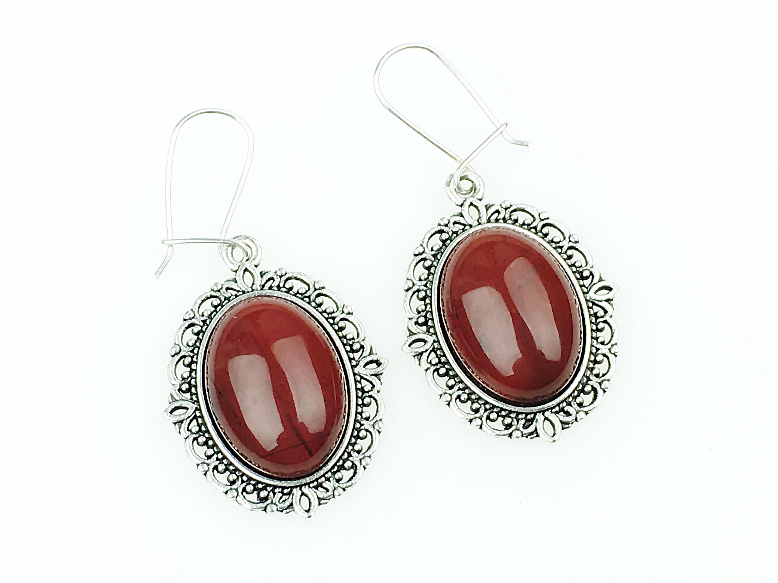 

kolczyki antyczne jaspis czerwony srebrne bigle