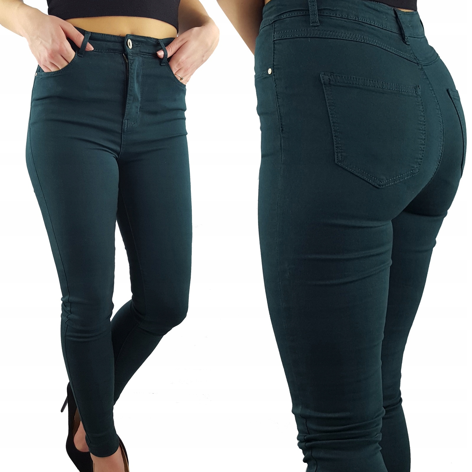 

Damskie Dopasowane Spodnie Jeans Zielone Plus Size