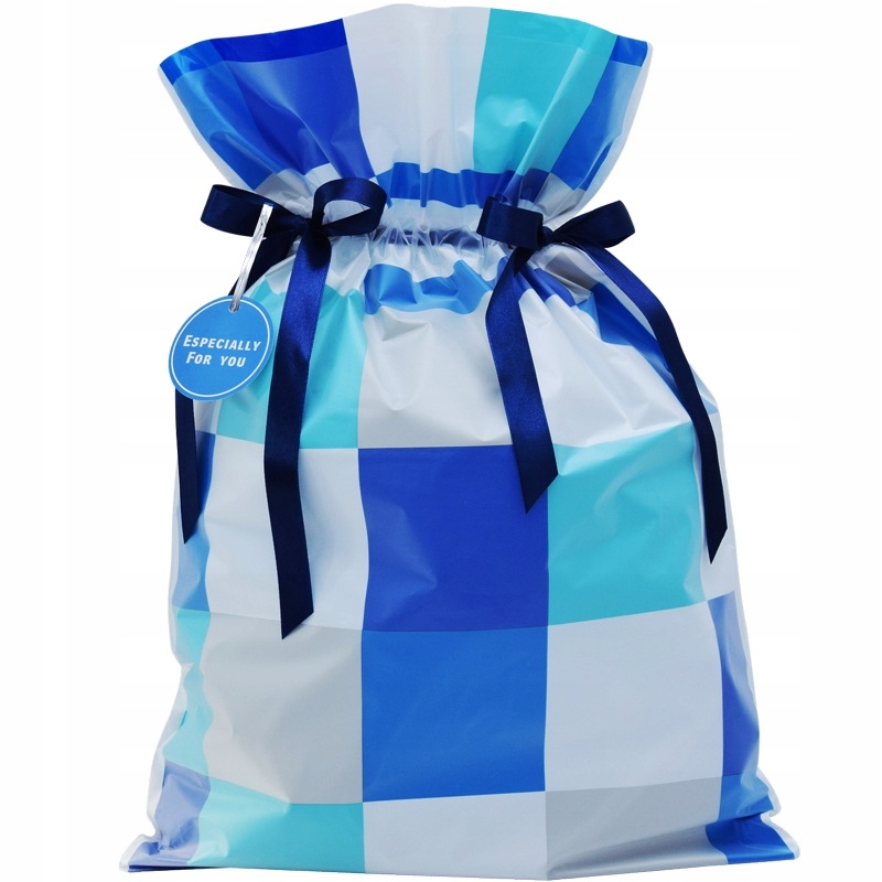 TORBA PREZENTOWA WOREK PREZENTOWY NIEBIESKIE KWADRATY 24x36CM