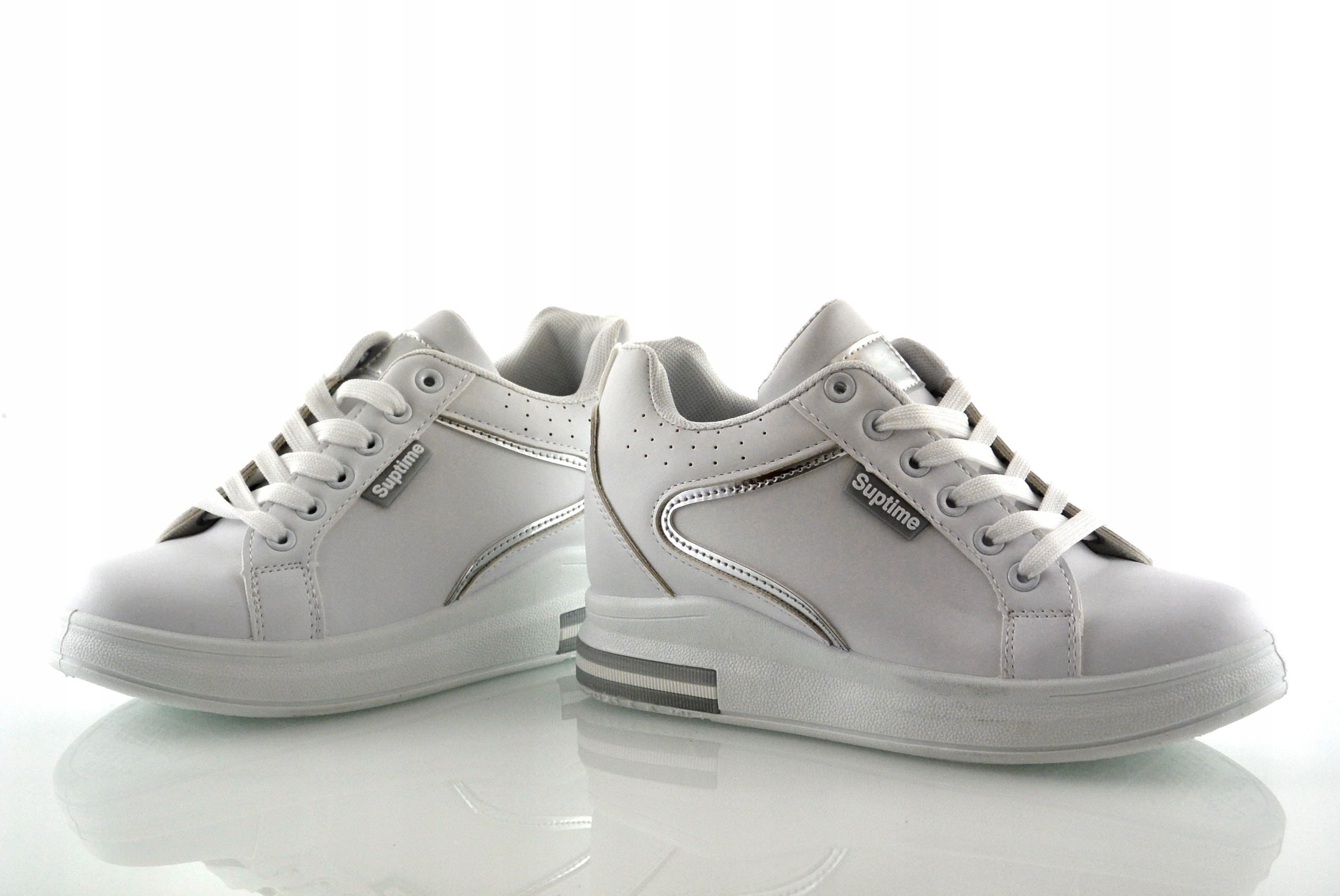 

Biało Srebrne Damskie Botki Sneakersy Koturn r38