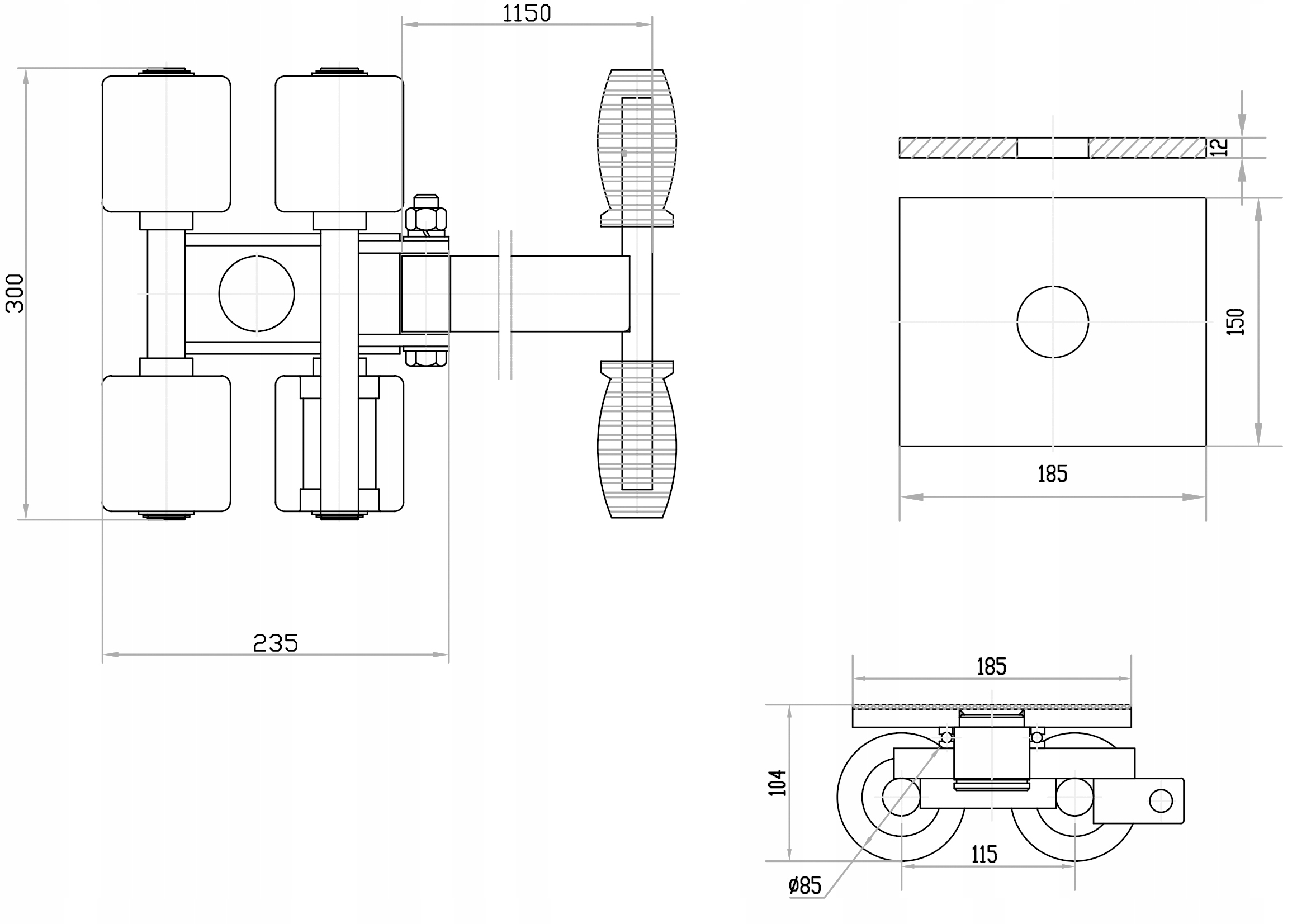 PLATFORMA KIEROWNICA ROLKI TRANSPORTOWE 3T 3000KG Weight with packaging 15 kg