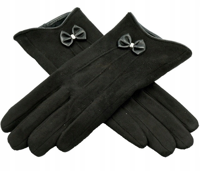 RĘKAWICZKI MIĘCIUTKI ZAMSZ + kokardka CZARNE S/M Marka Prius