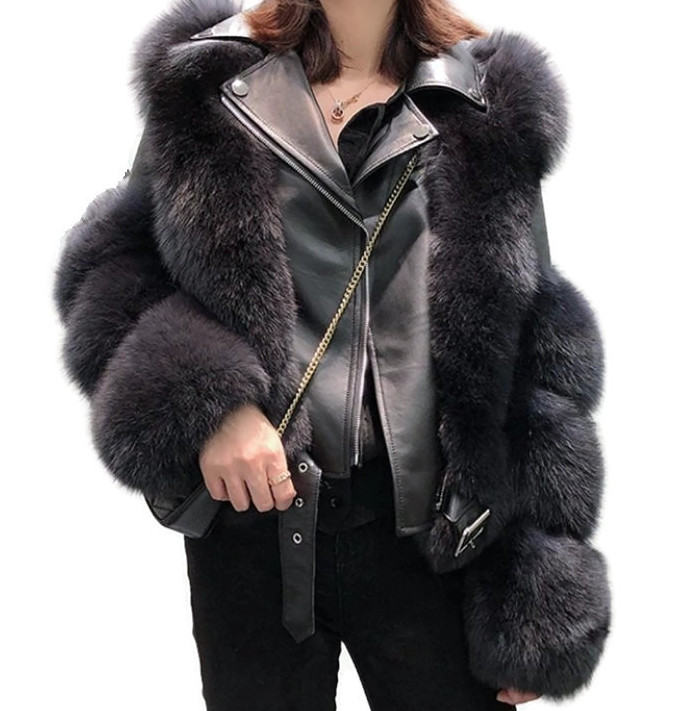 LUX Ramoneska Skóra naturalna Futro z Lisa 42 XL