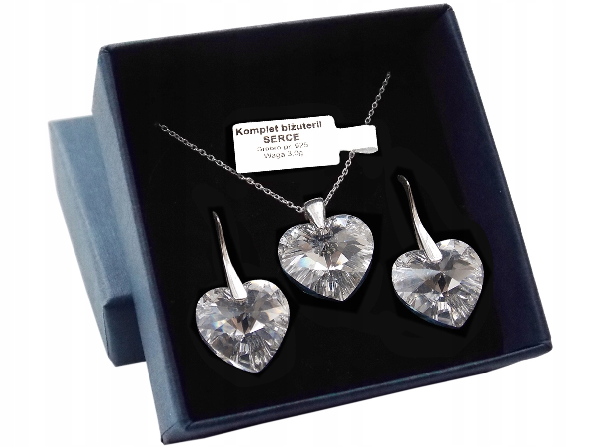 

Srebrny komplet Swarovski Serce 14mm 10 kolorów