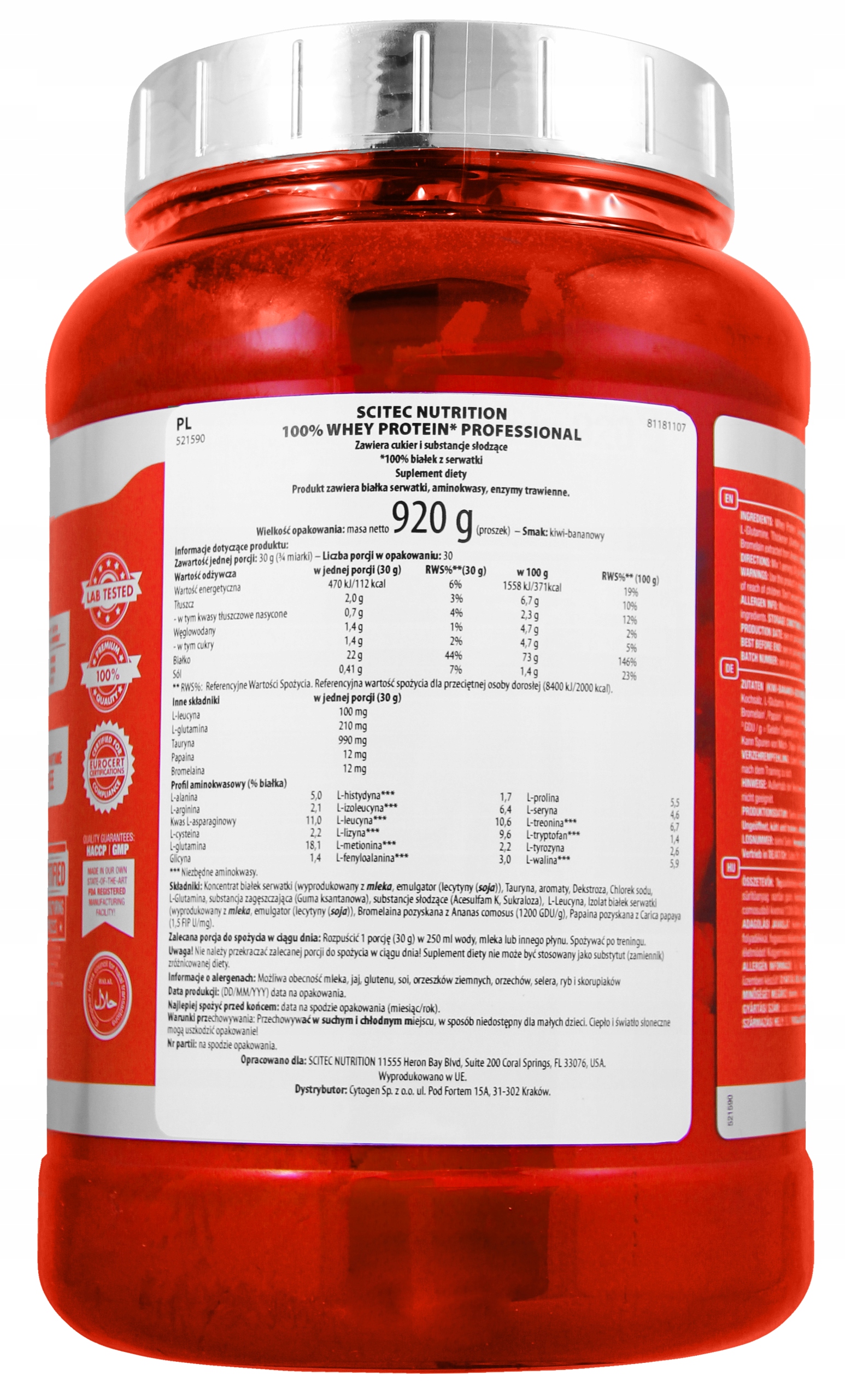 SCITEC 100% WHEY PROTEIN 920g Białko Serwatkowe Izolat Koncentrat — 3