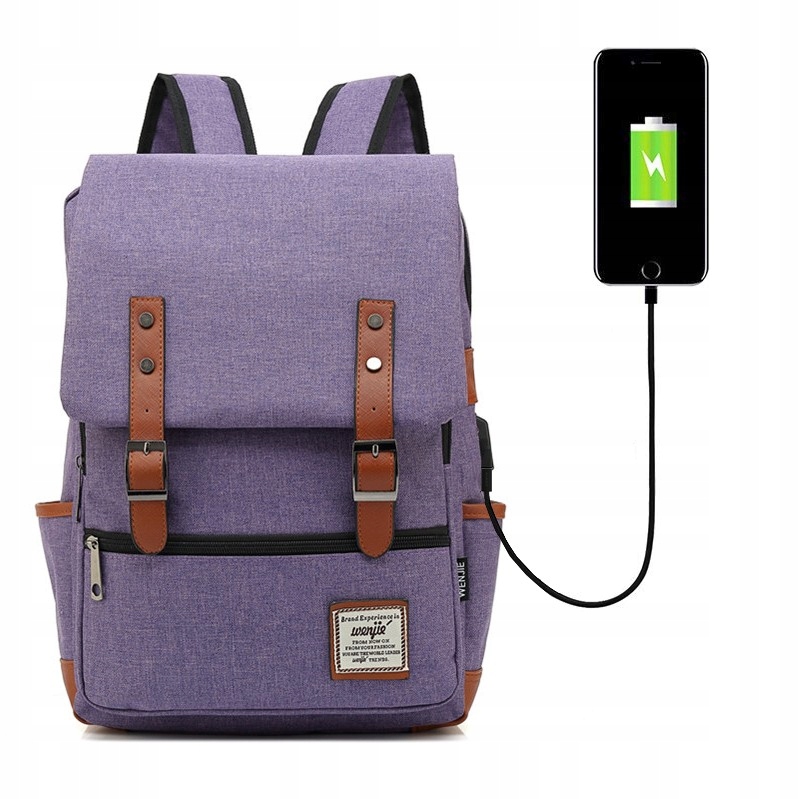 

Modny plecak Oxford na laptopa 15 fioletowy z Usb