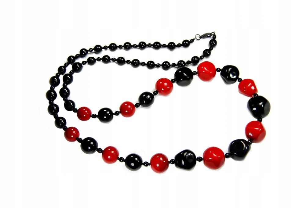 

Korale Czarno-czerwone Długie Naszyjnik Perły Duże