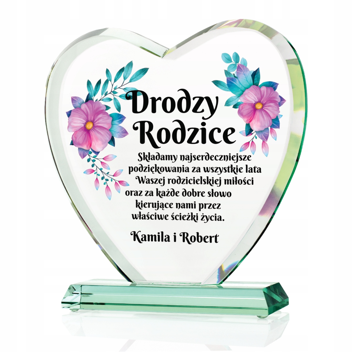 

Serce szkło Podziękowania dla Rodziców Ślub Grawer