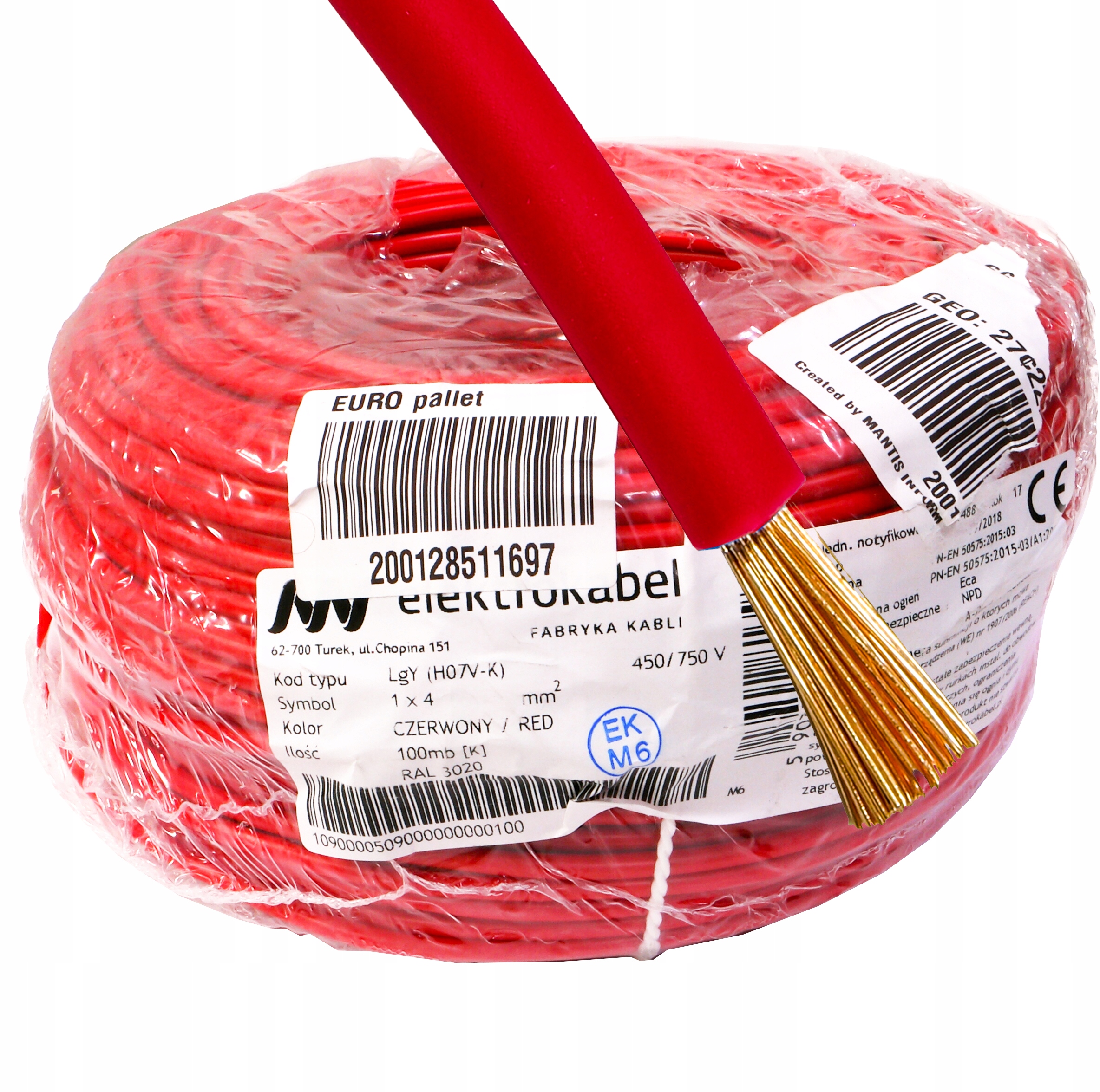 Kábel Lgy 1x 4 mm červený Medený Cu 4 100 m