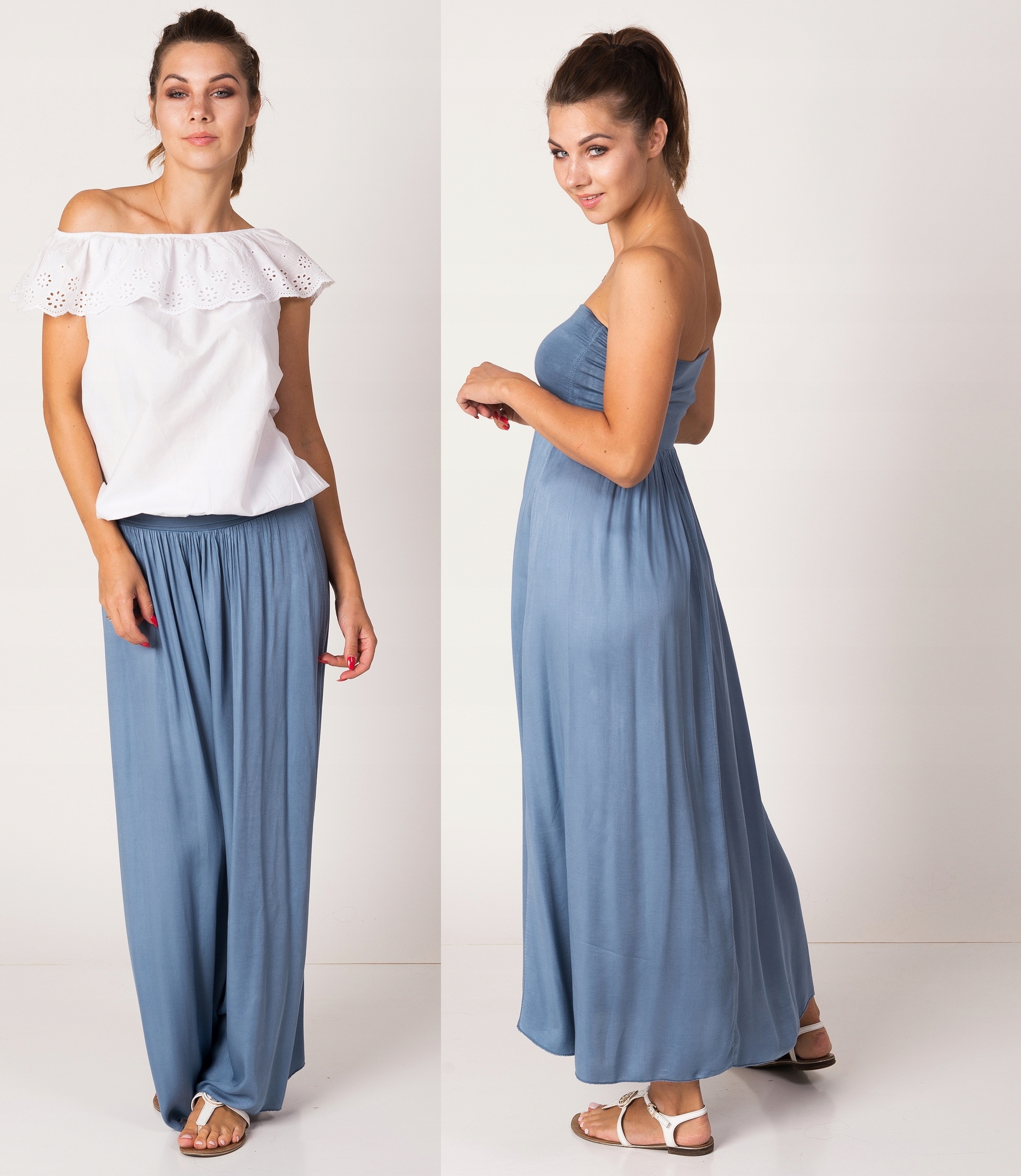 DŁUGA MAXI ZWIEWNA SPÓDNICA - SUKIENKA 2w1 BŁĘKIT Skład materiałowy 100% wiskoza