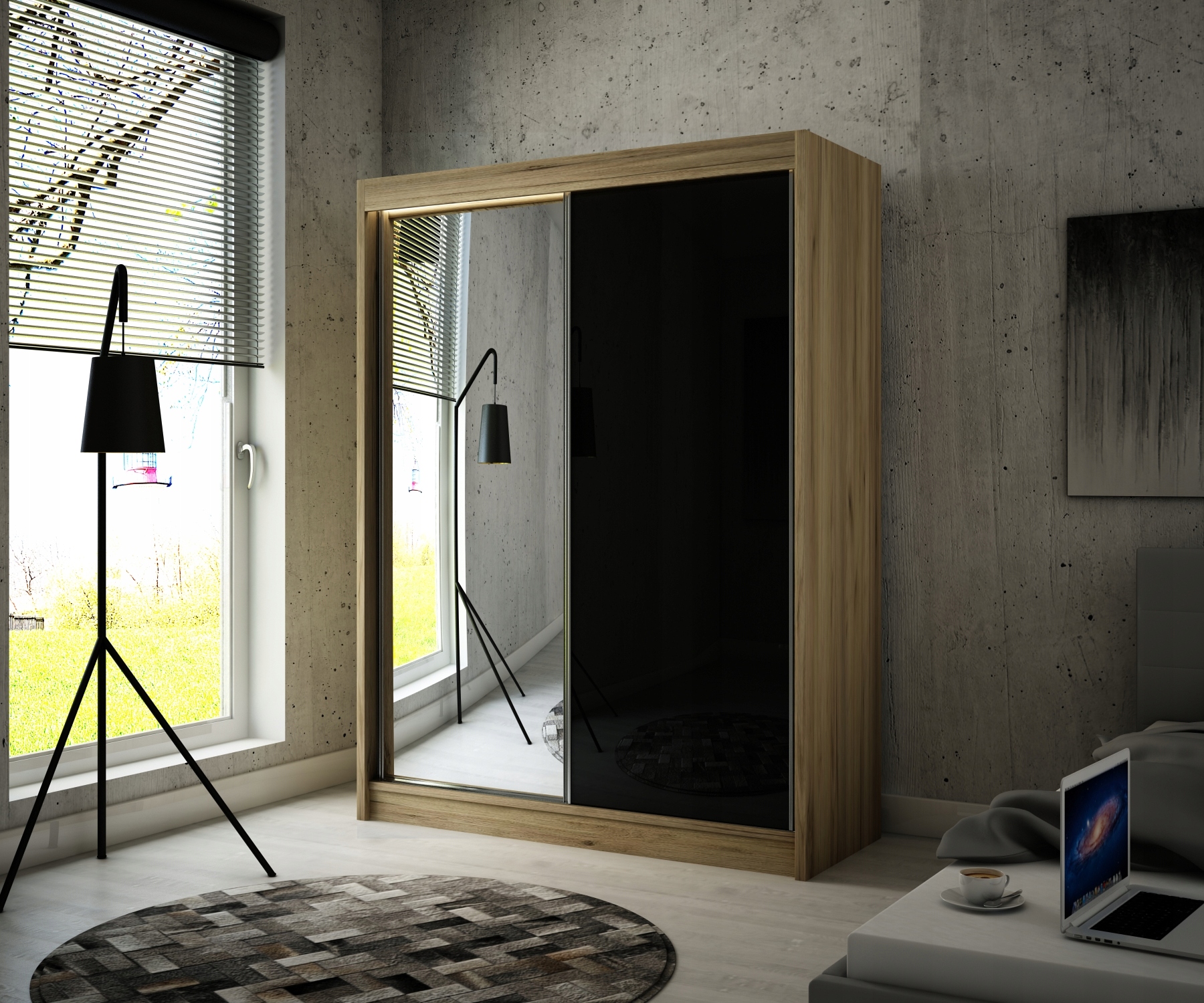 Szafa Przesuwna Garderoba 150cm Biała Lustro Szkło Kolor mebla biały