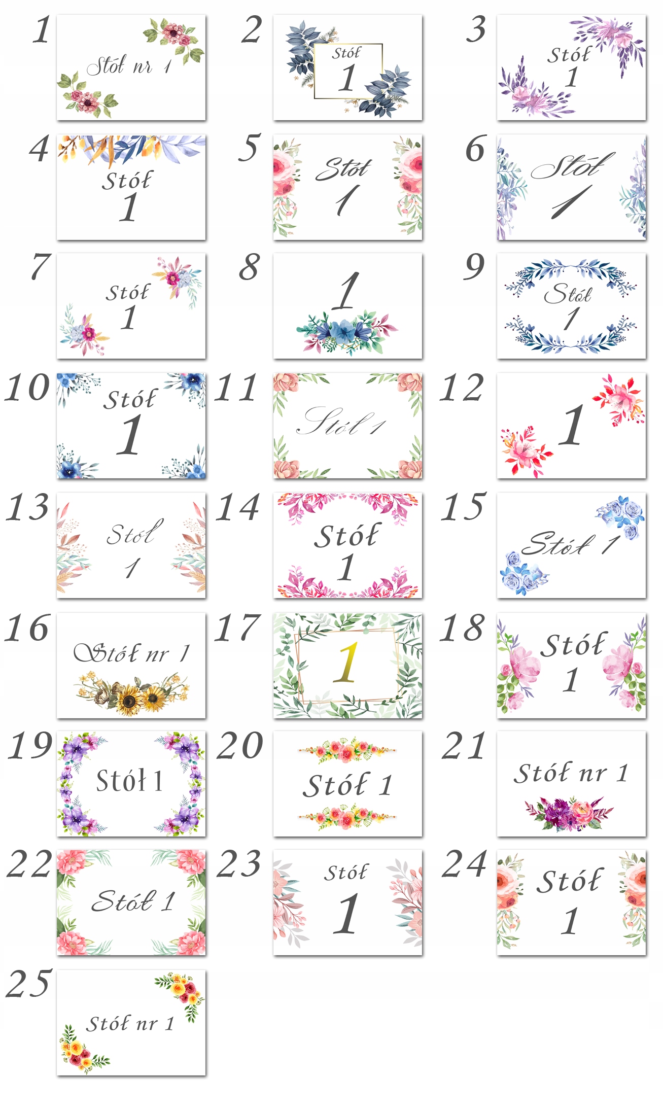 Numery stołów ślub wesele kwiaty RÓŻNE WZORY Rodzaj inne