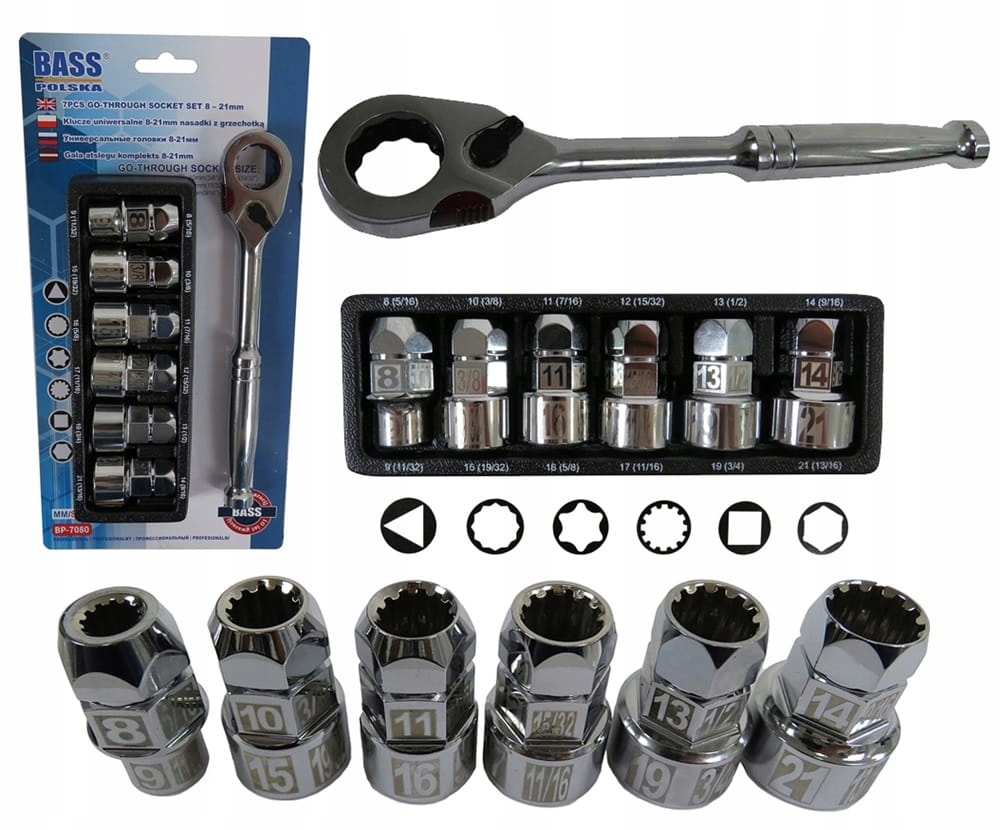 BASS KLUCZ UNIWERSALNY GRZECHOTKA 8-21mm NASADKI