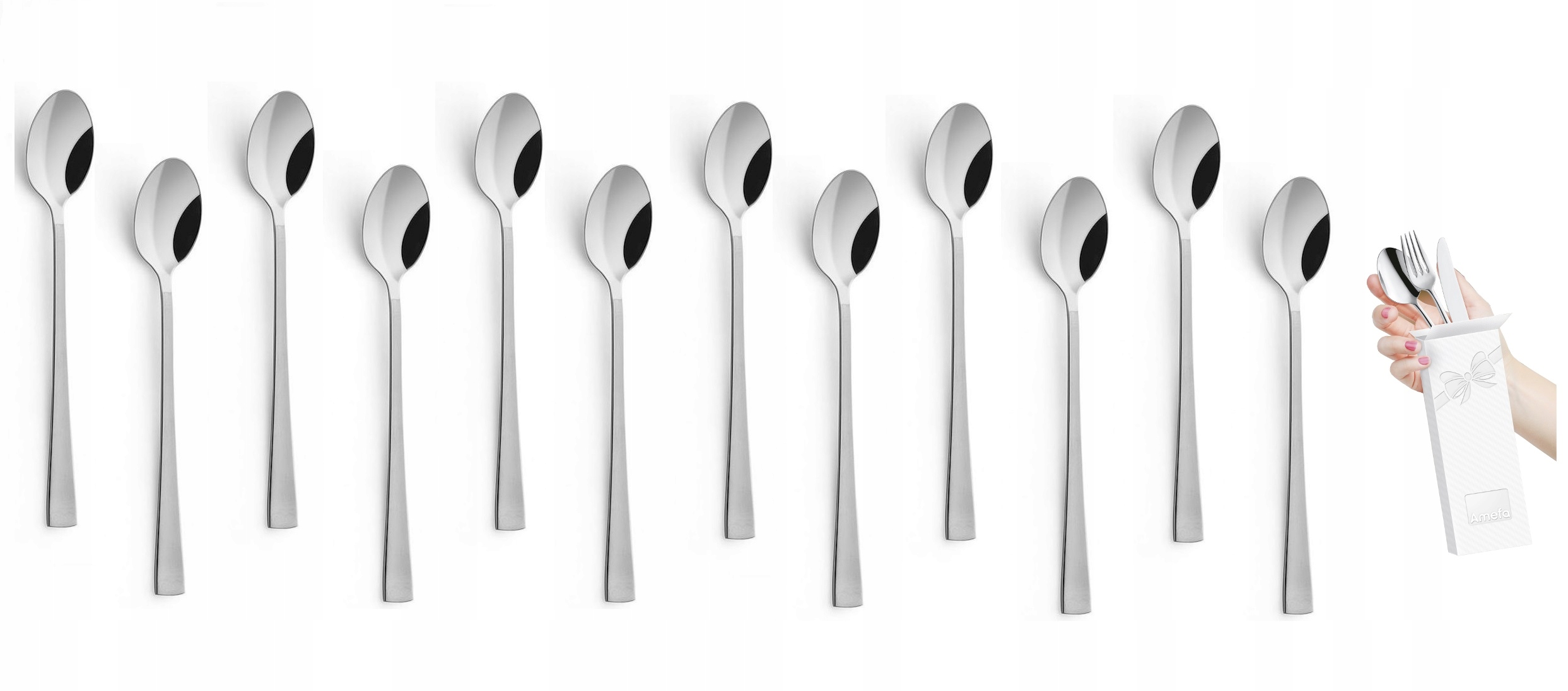 AMEFA 12 SZTUĆCE ATLANTIC ŁYŻECZKI DŁUGIE KAWY LATTE DESERÓW LODÓW ZESTAW Linia ATLANTIC ZE STALI NIERDZEWNEJ 18/10