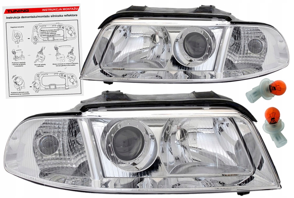 Audi A4 B5 8D 99-01 Lampy přední světlomety Chrom projektory H7 Depo