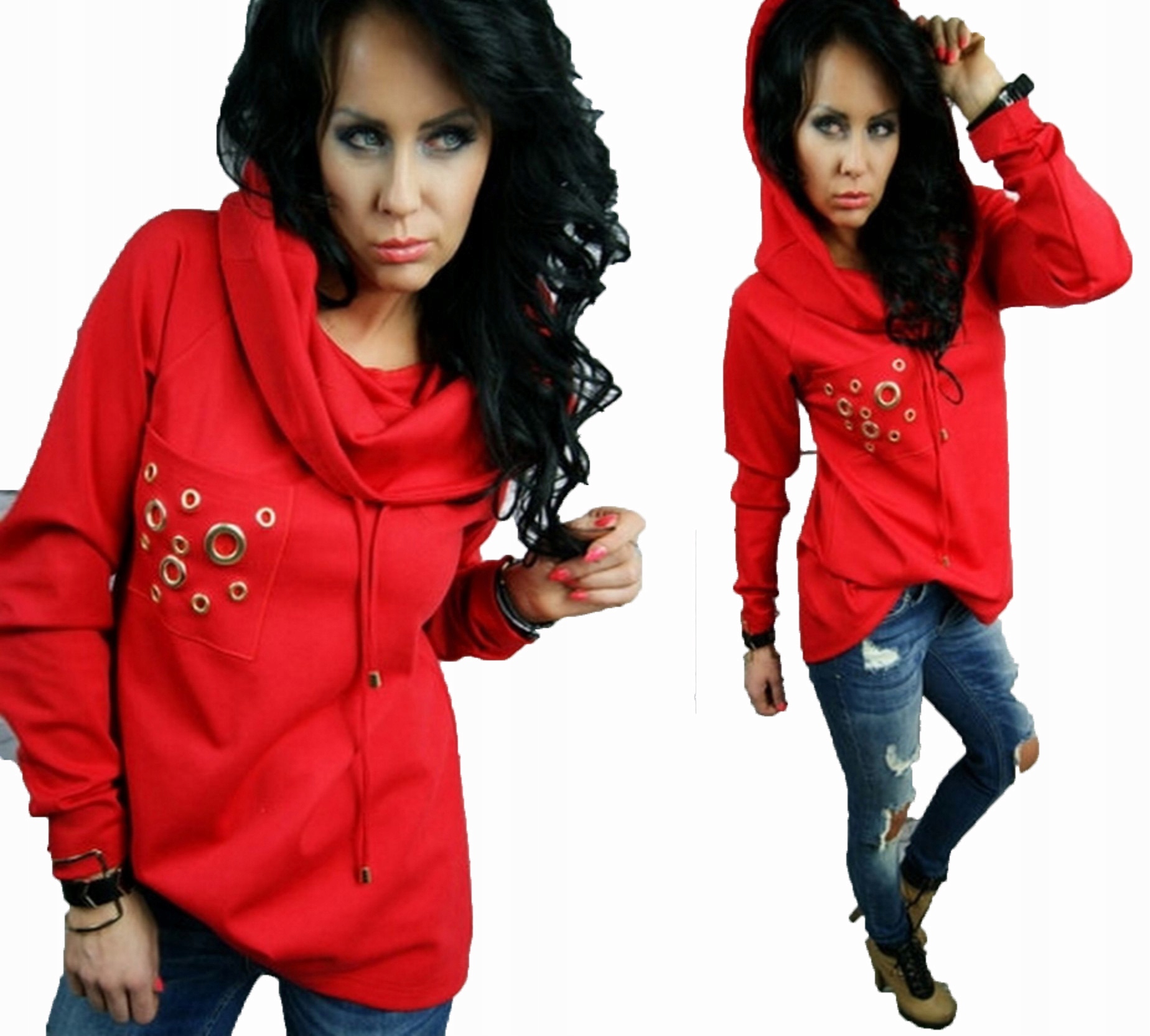 

LipMar Bluza komin golf kieszeń złote oczka M 38