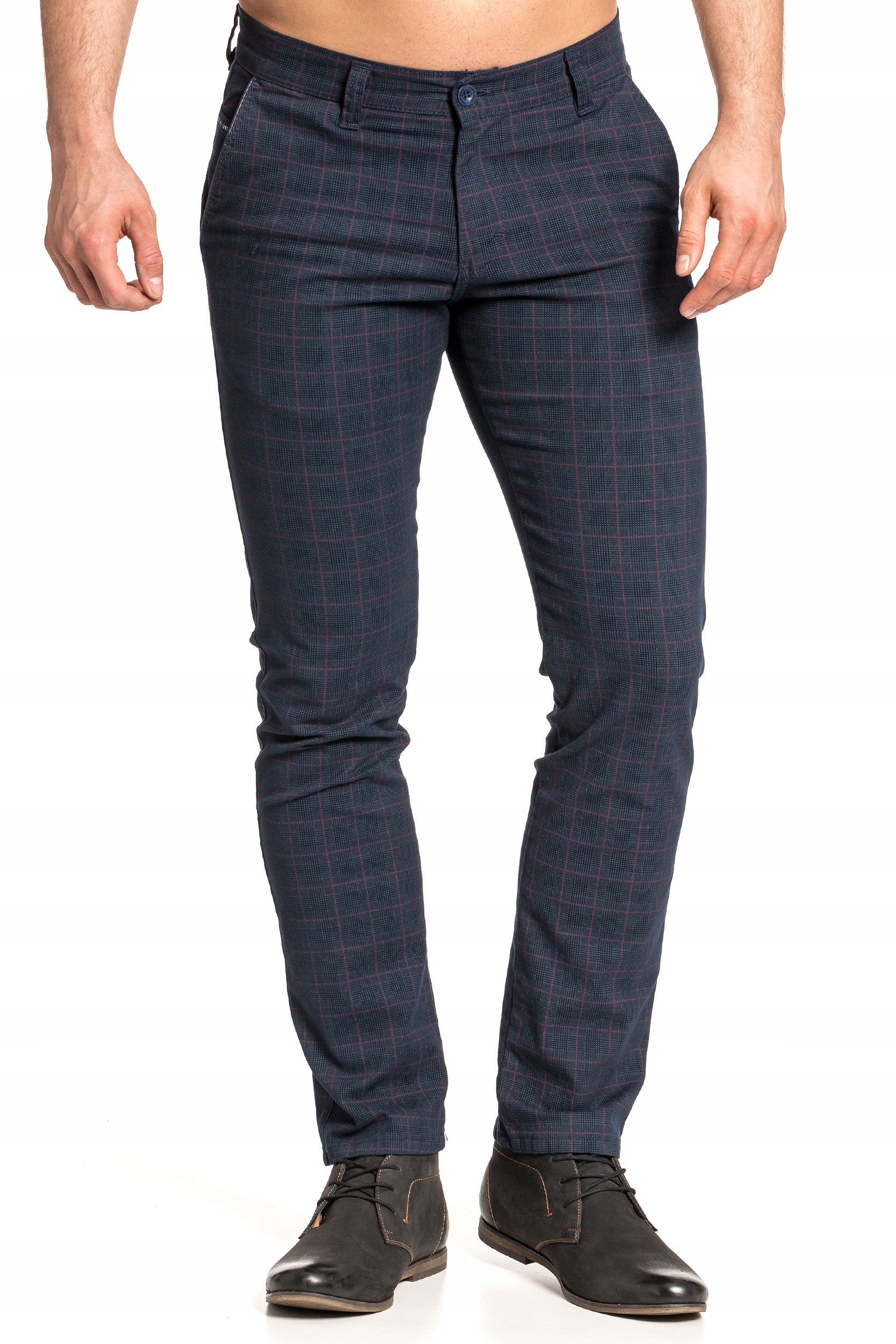 SPODNIE MĘSKIE W KRATĘ VANKEL JEANS 059 -96cm/L32 Fason chinos