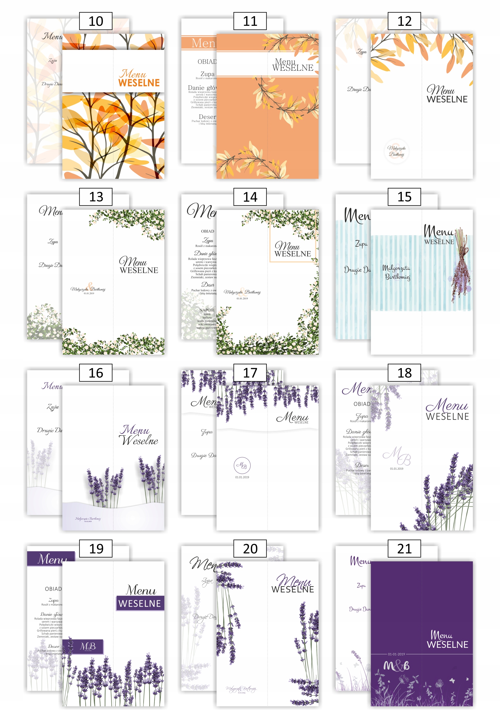MENU WESELNE PERSONALIZACJA rustykalne lawenda Wykończenie papieru matowe