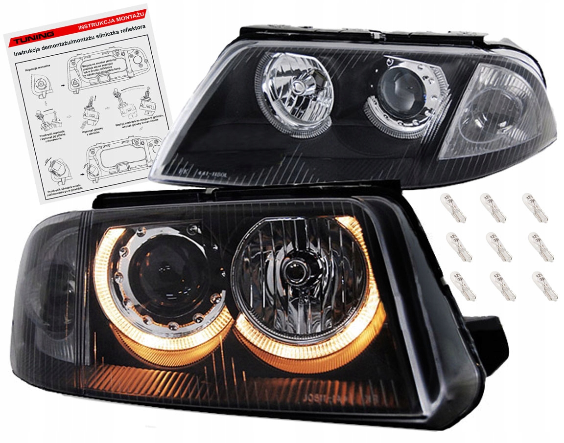 VW PASSAT B5 FL 3BG 00-05 LAMPY reflektory BLACK ringi soczewkowe H7 DEPO