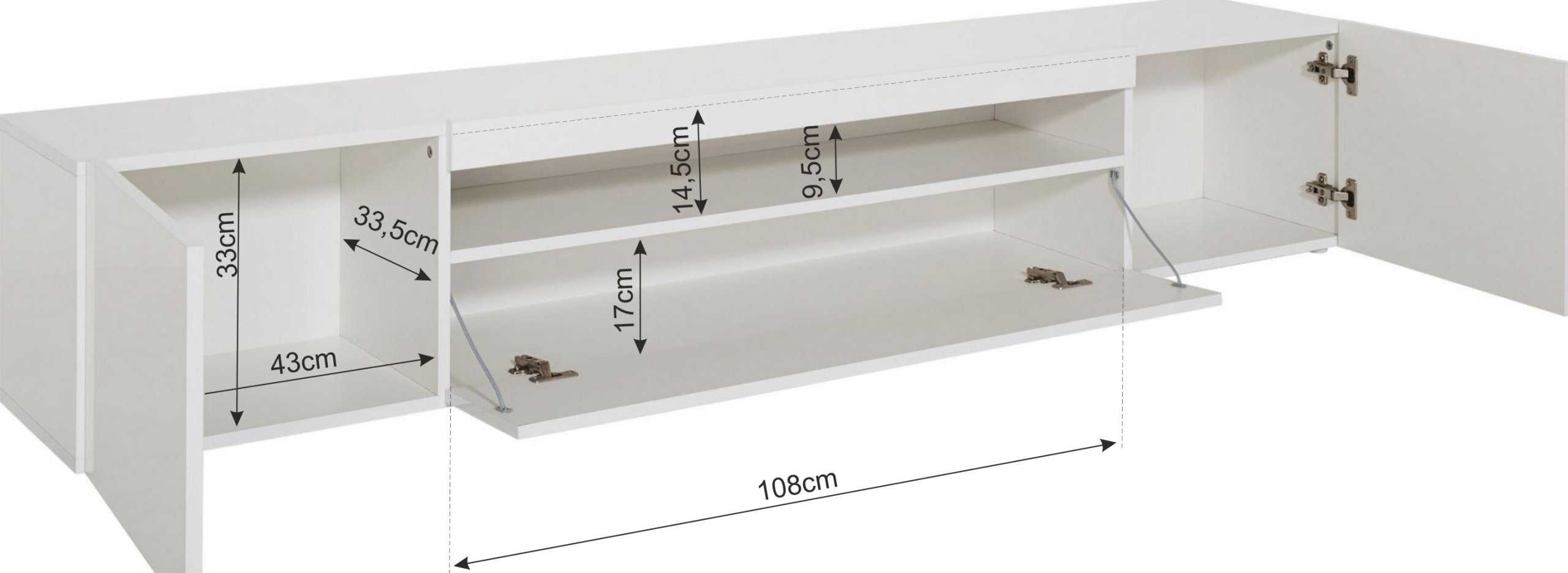 Szafka RTV 200 cm biała + oświetlenie LED Kod producenta 1445