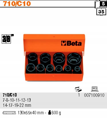ZESTAW NASADEK UDAROWYCH 7-22MM 10EL BETA 710/C10 Kod producenta 710/C10