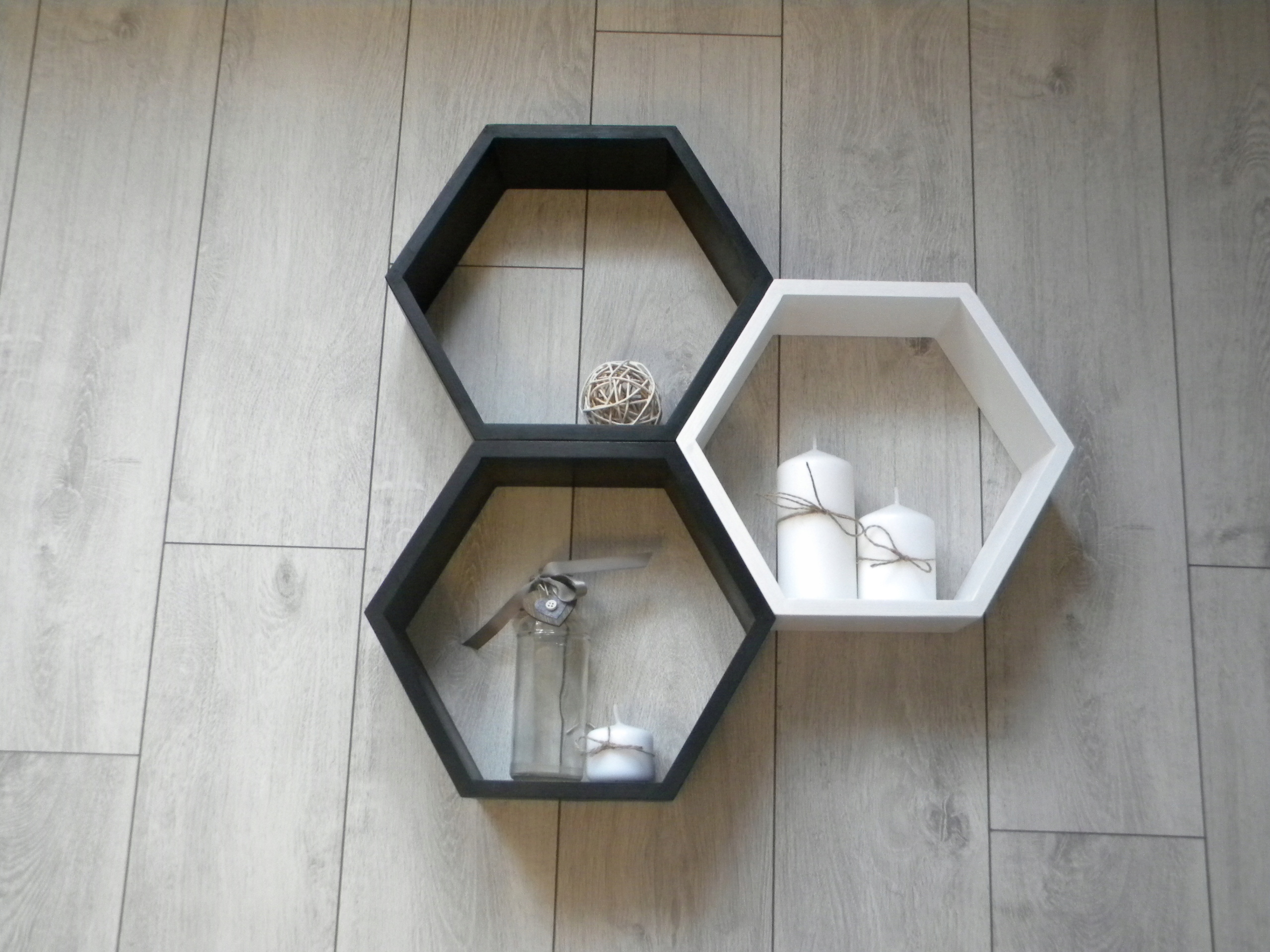 DREWNIANA PÓŁKA PLASTER MIODU HEXAGON ZESTAW 3 SZT