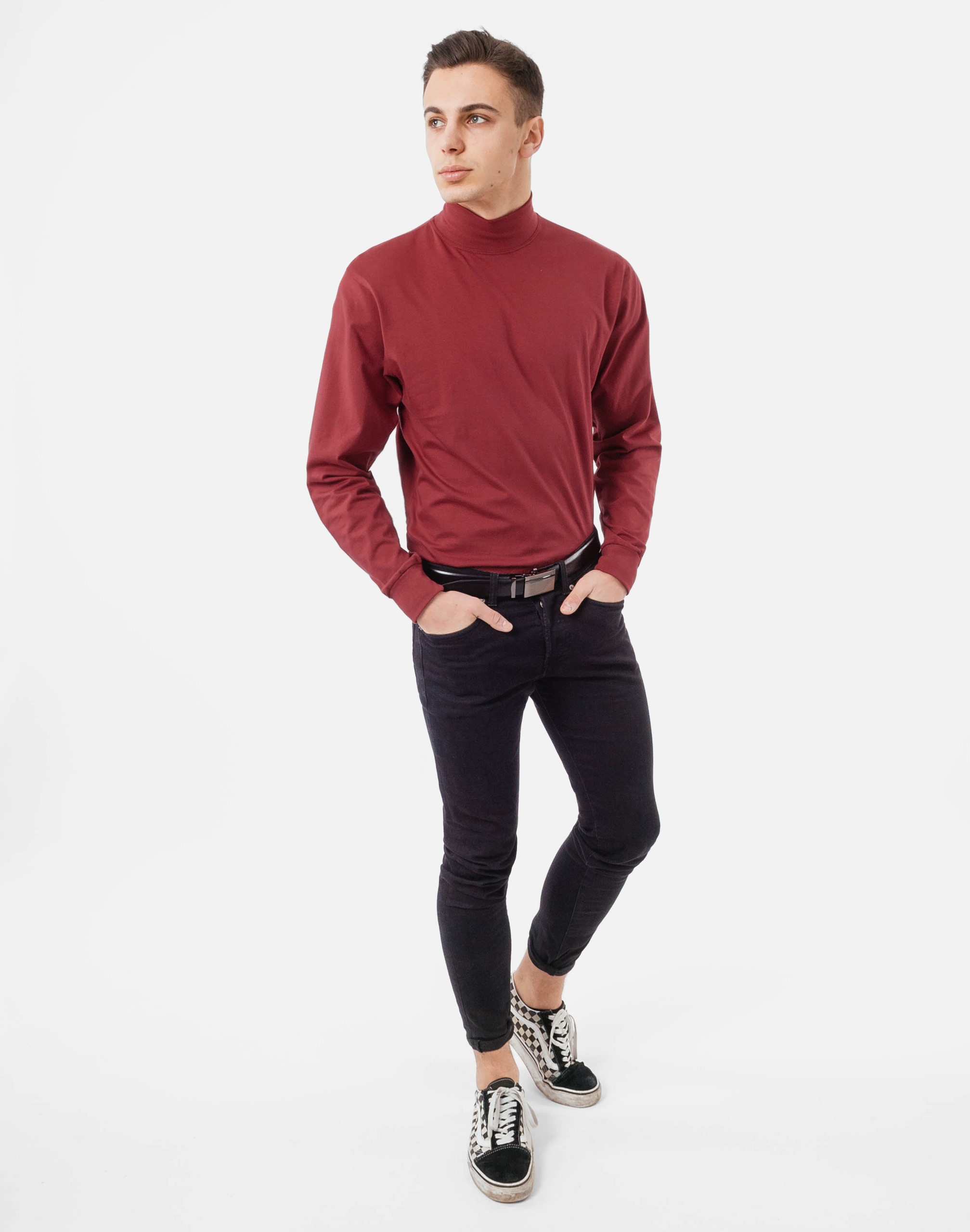 Półgolf męski cienki sweter golf ADAM L burgundowy Dekolt półgolf