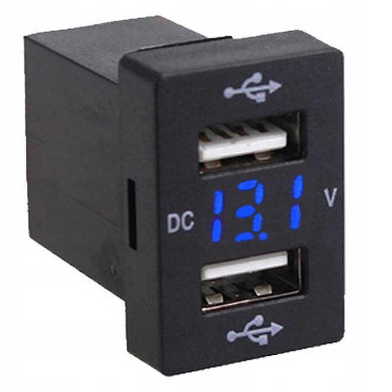 USB 5V 3,1A ŁADOWARKA MONTAŻOWA SAMOCHODOWA 12V PANELOWA NIEBIESKI LED