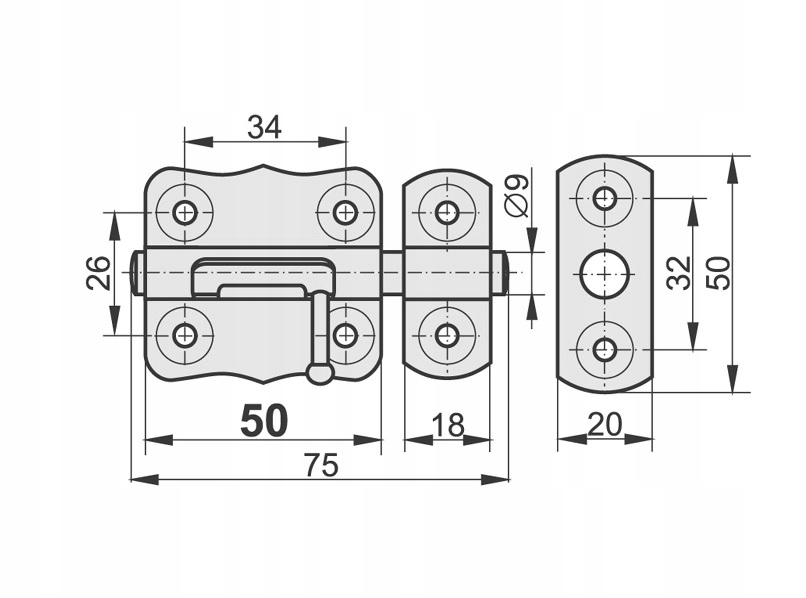 ZASUWKA ZASUWA BLOKADA UNIWERSALNA DO DRZWI 50 MM Marka Kowal