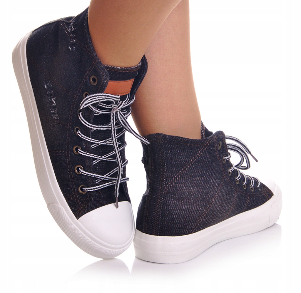

Trampki JEANSowe Dżins Czarne Wysokie r.38, 23,5cm