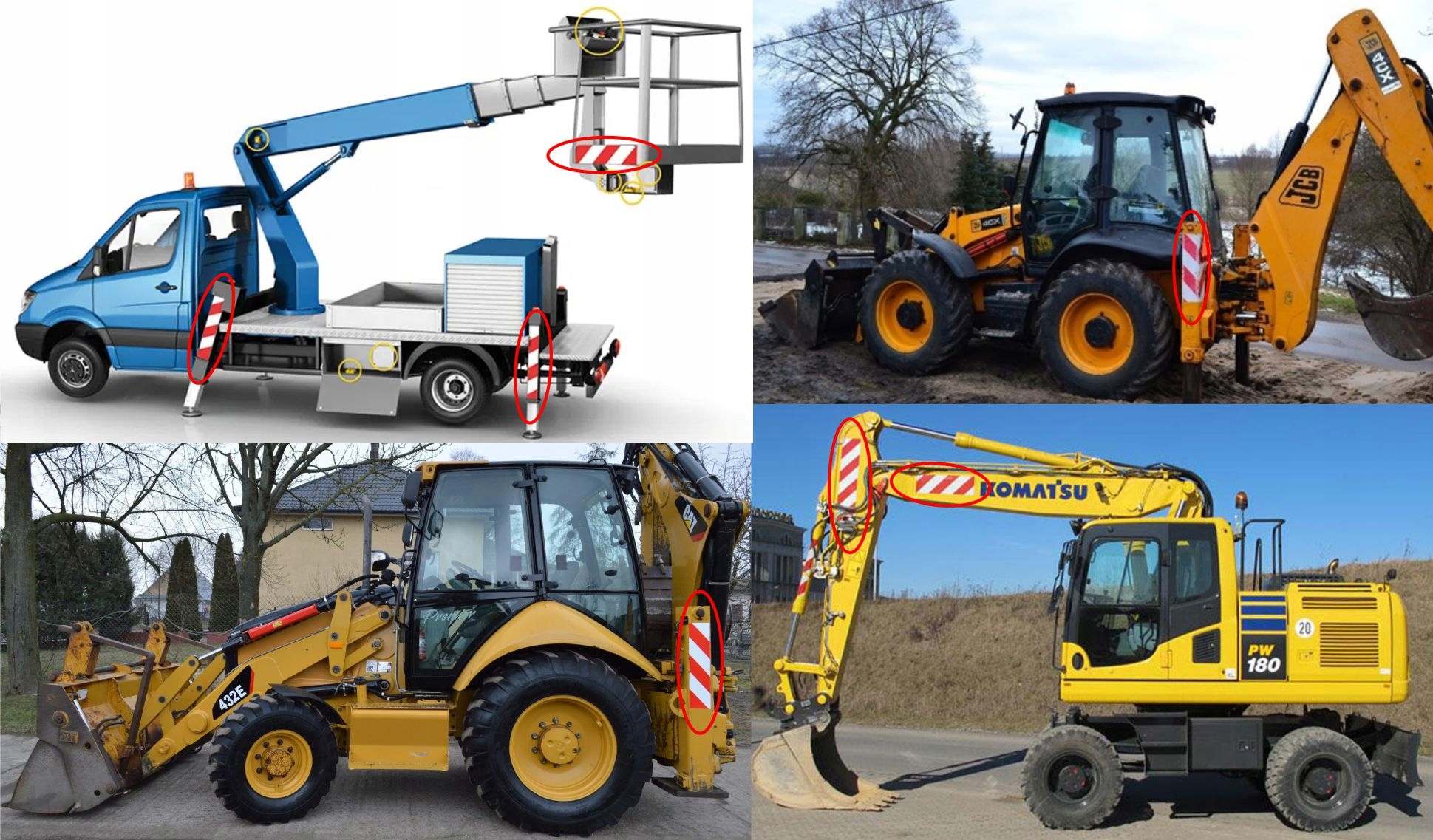 NAKLEJKI PASY OSTRZEGAWCZE ODBLASKOWE 5x30cm Typ maszyny Dźwig, żuraw, podnośnik Generator (agregat) Koparka Koparko-ładowarka Kruszarka Ładowarka Równiarka Rozściełacz asfaltu Spycharka Walec Wozidło Zagęszczarka Inny