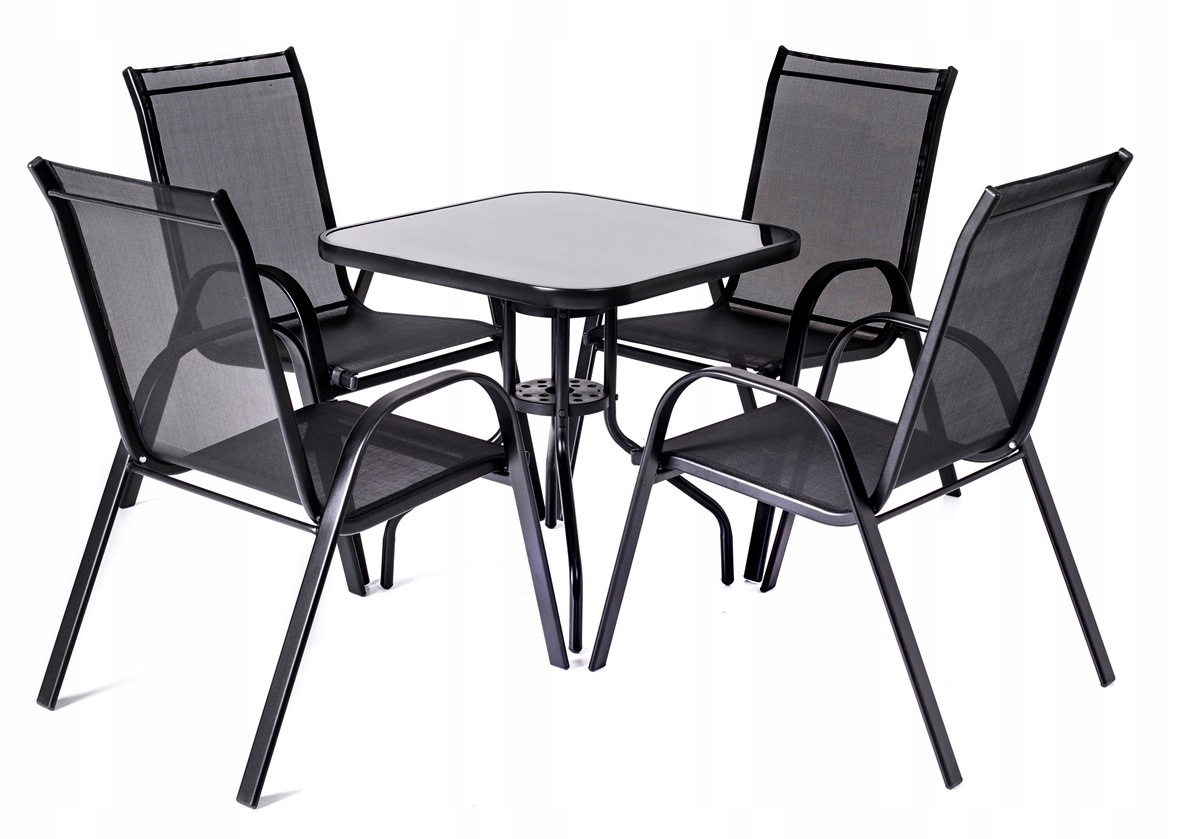 ZESTAW OGRODOWY SZKLANY STÓŁ 4K MEBLE OGRODOWE Materiał dominujący metal
