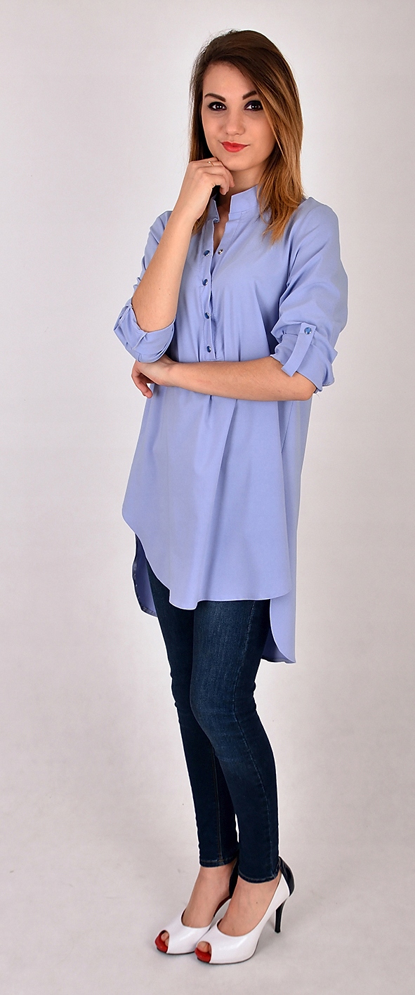 LUŹNA DŁUGA ASYMETRYCZNA KOSZULA pastele R - 52 Zapięcie zatrzask