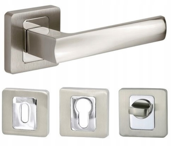 

Klamka Drzwiowa Flip Nikiel Satyna Komplet Rozet