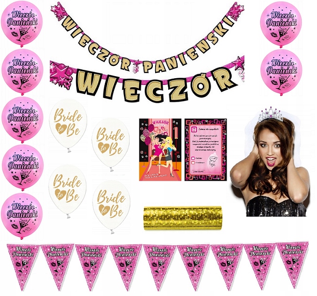 ZESTAW NA WIECZÓR PANIEŃSKI BALONY BANER KORONA