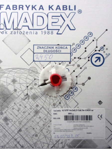 Skrętka UTP kat.5e LSZH Madex 50m 20 Lat Gwarancji Długość kabla 305 m