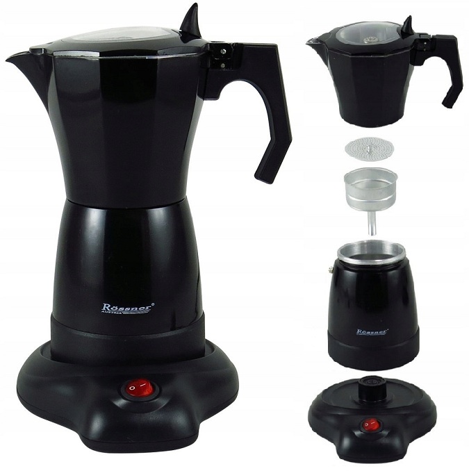 Kawiarka elektryczna włoska kawa czarna aluminiowa 300 ml 6 filiżanek