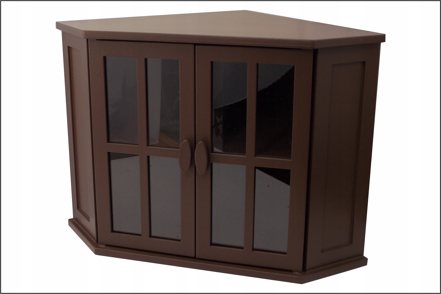 CHLEBAK SZAFKA NAROŻNY DWUPIĘTROWY Z SZYBKĄ BRĄZ