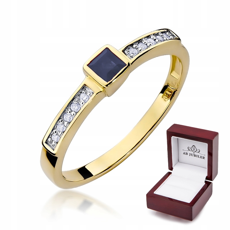 

Złoty 585 Pierścionek Zaręczynowy Szafir Diamenty