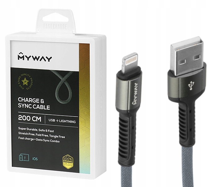 

Kabel Myway mikrofibrowy 200 cm Usb > Lightning