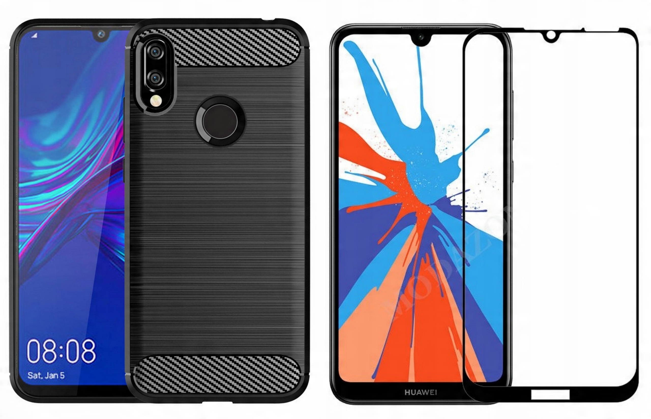 

Pancerne Etui Karbon Szkło 5D do Huawei Y6 2019
