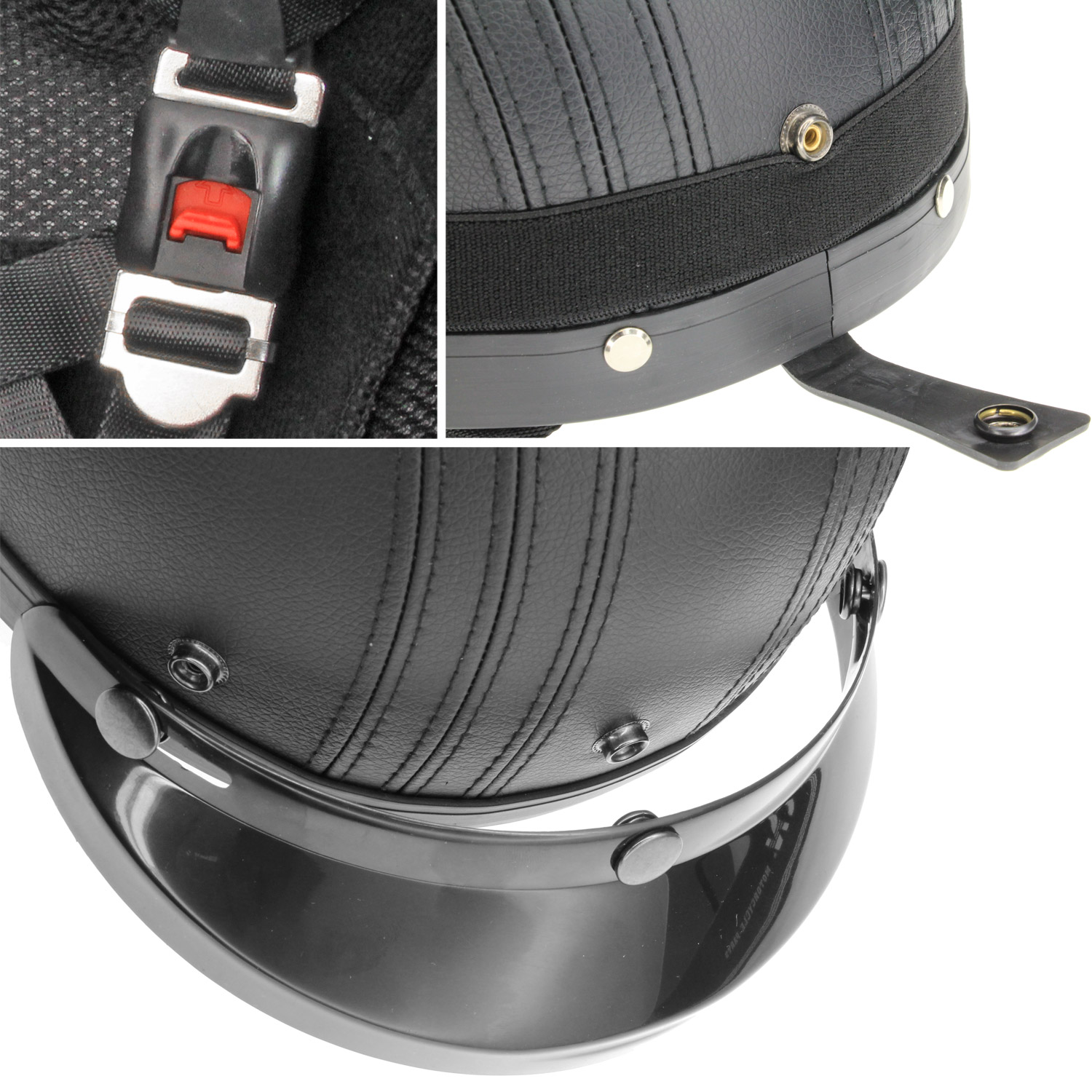 KASK MOTOCYKLOWY HEŁM ORZESZEK SKÓRZANY L + GOGLE Kolor czarny