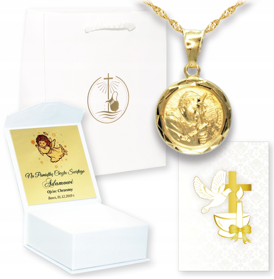 PAMIĄTKA CHRZTU CHRZEST ŚW MEDALIK Jan Paweł II 2 Materiał Srebro Pozłacany